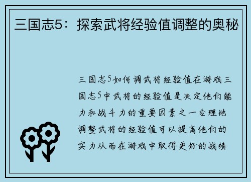 三国志5：探索武将经验值调整的奥秘
